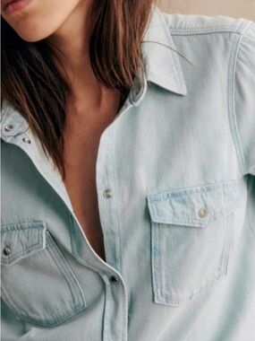 Sezane Rayana Shirt Light Blue Denim - Size 8/Large/FR 40